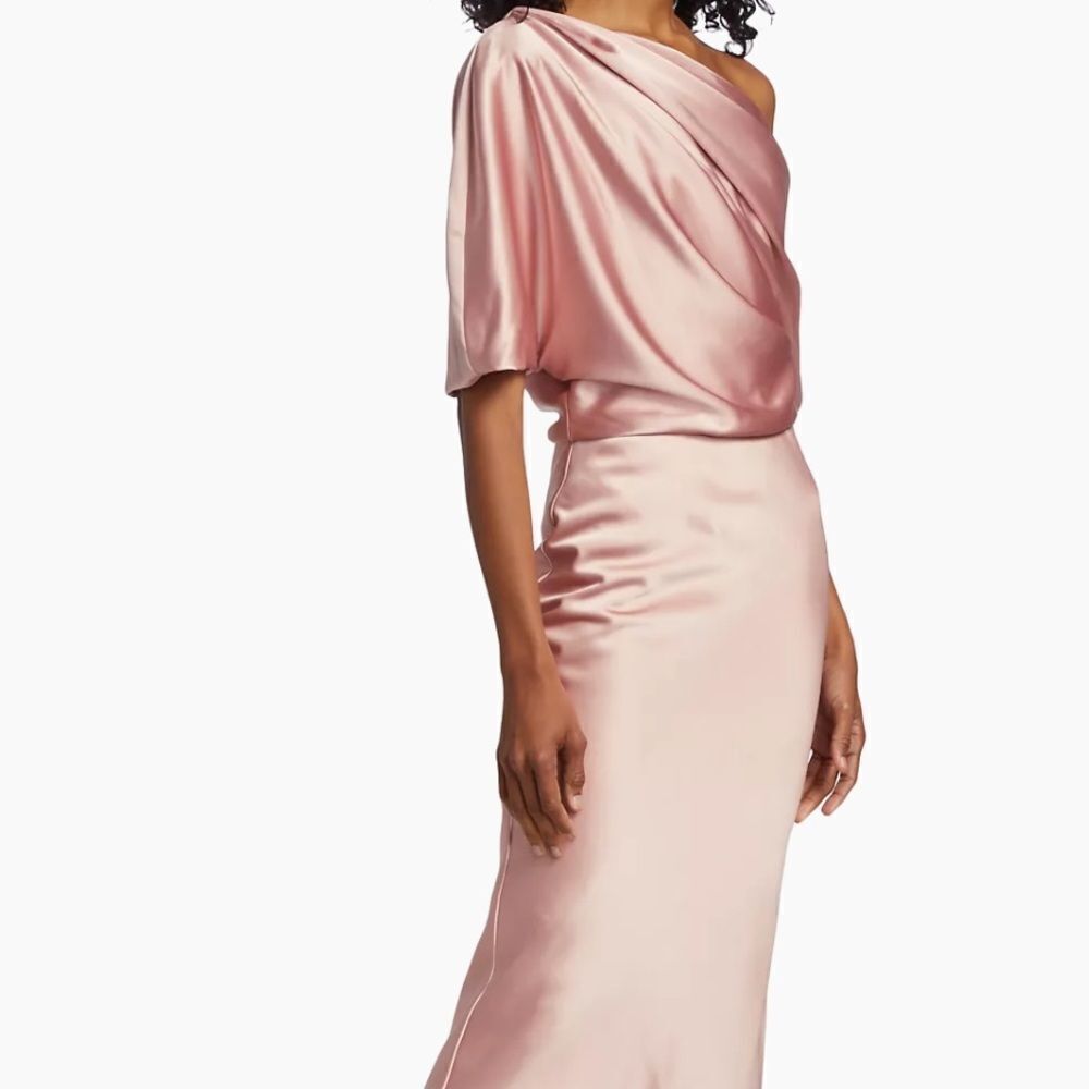 Amsale NWT Draped Satin Pencil Midi-Dress size 2 $495